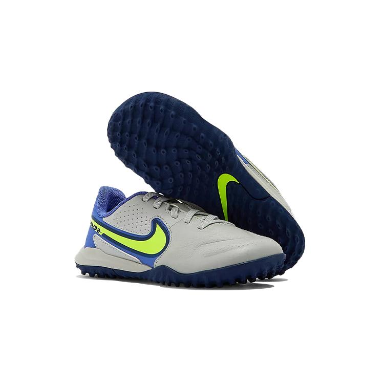 New Nike Tiempo Legend 9 Slip Resistant Cushioning Abrasion Resistant Low Top Kids' Soccer Shoes Gray Blue Kids' DA1328-075