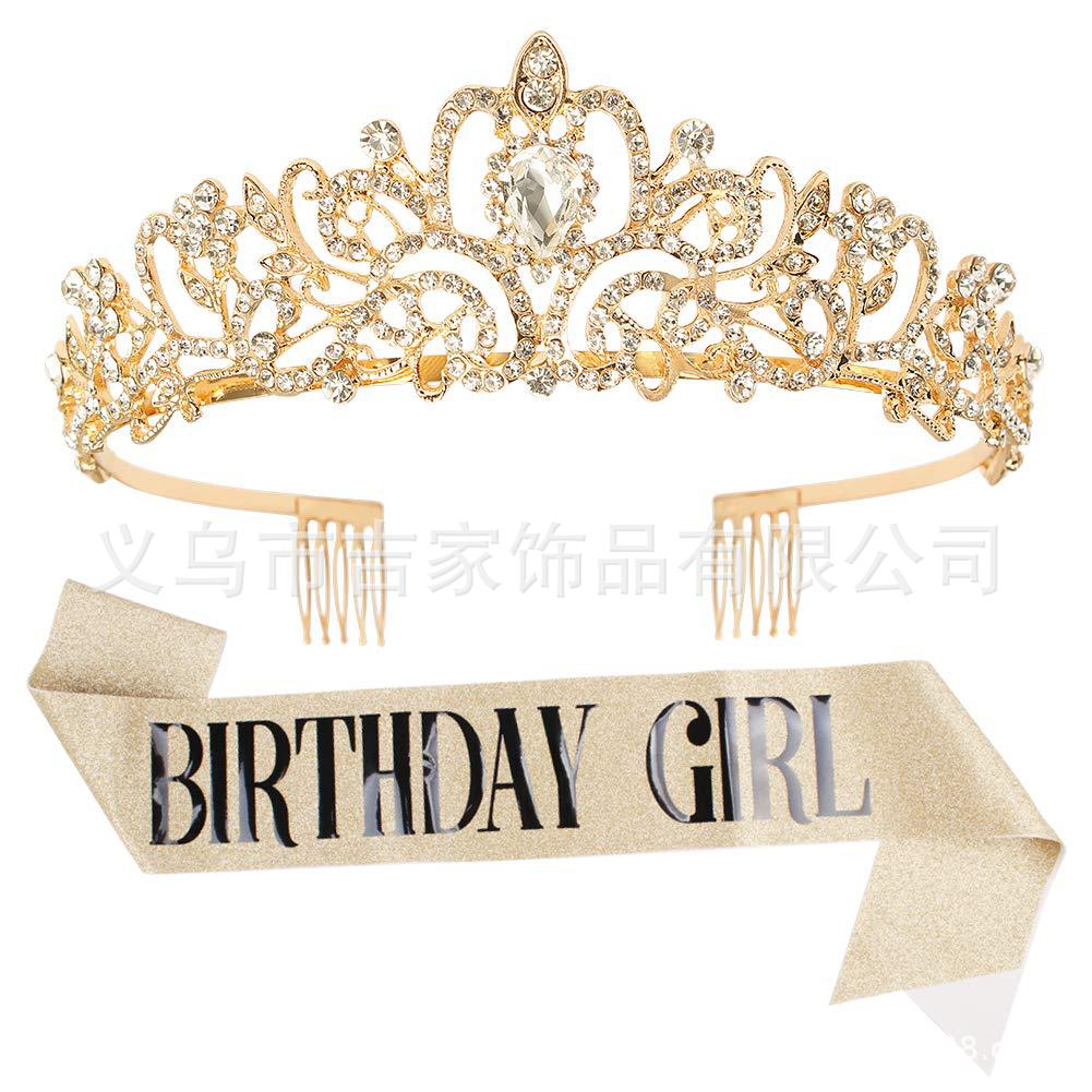 

1/2set Birthday Shoulder Strap Crown Dress Up Set Birthday Queen/Girl Set Ceremony Shoulder Strap Party Decoration Supplies 2pcs