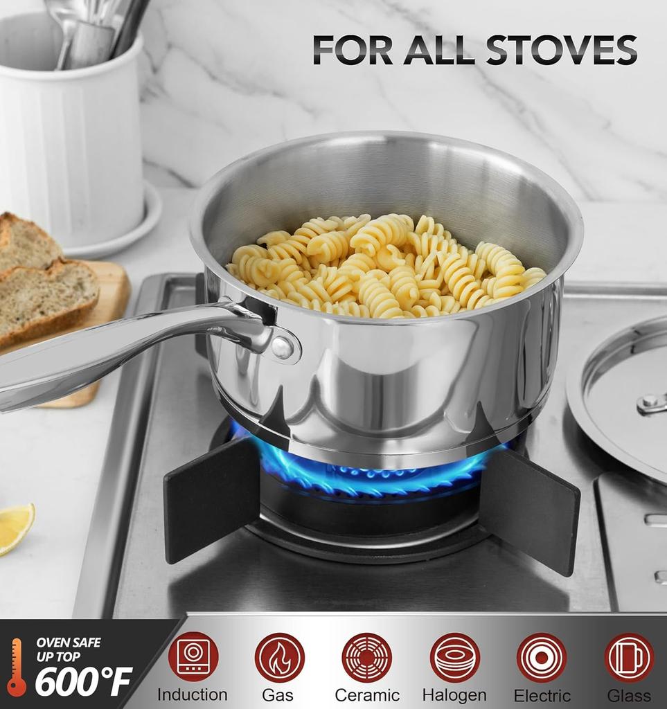 MICHELANGELO 304 Stainless Steel Soup Pot Set, Professional Three-layer Composite Pot Bottom, Suitable for All Stoves and Ovens