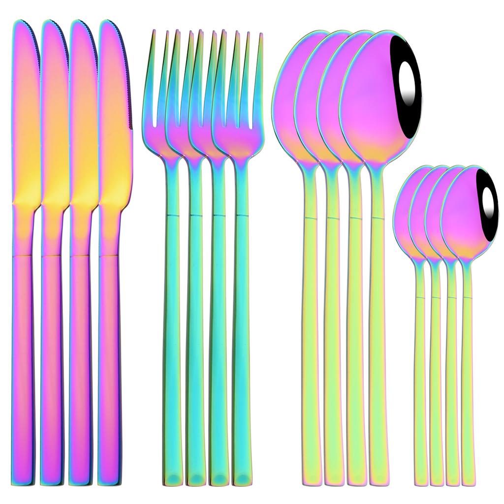 16Pcs Rose Gold Dinnerware Set Knife Fork Coffee Tea Spoon Cutlery Set Stainless Steel Tableware Western Home Kitchen Flatware