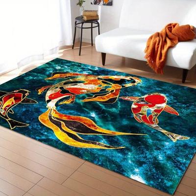 Koi Karpfen Naturalisieren Yin Yang Fisch Cartoon Teppich Teppich für Zuhause Wohnzimmer Schlafzimmer Sofa Fußmatte Dekor,Kinderbereich Teppich Rutschmatte