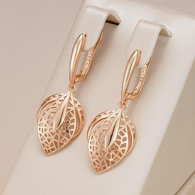 New Fashion Glossy Drop Earring For Women Unusual Geometry Hollow Rose Gold Color Ethnic Bride Daily Fine Jewelry