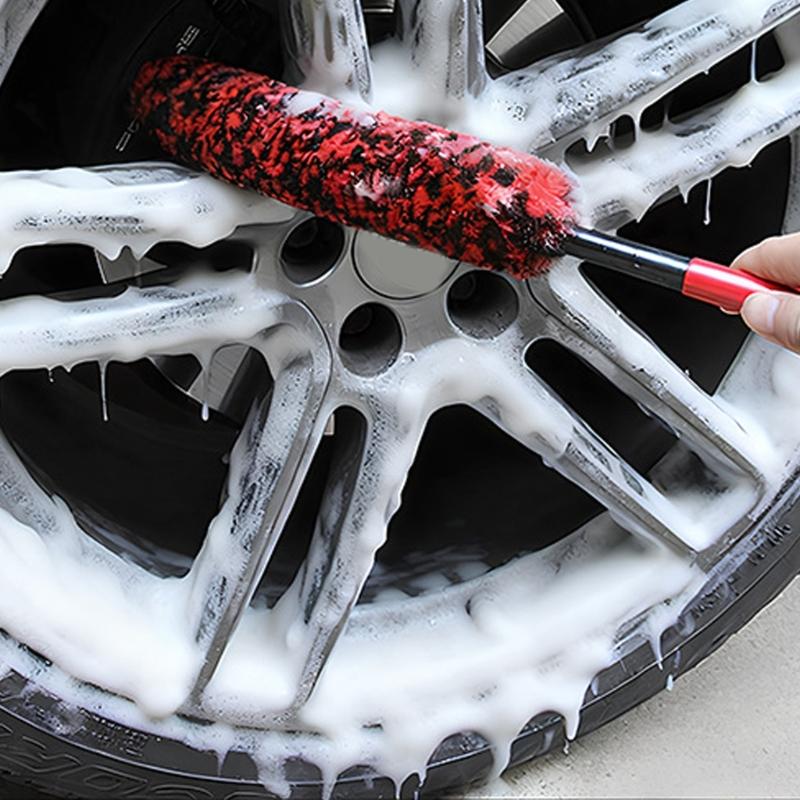 Soft Wheel Brush Compact Short Handle Ergonomic Grip For Deep Rims Cleaning Brake Dust Removal Detailing Brushes