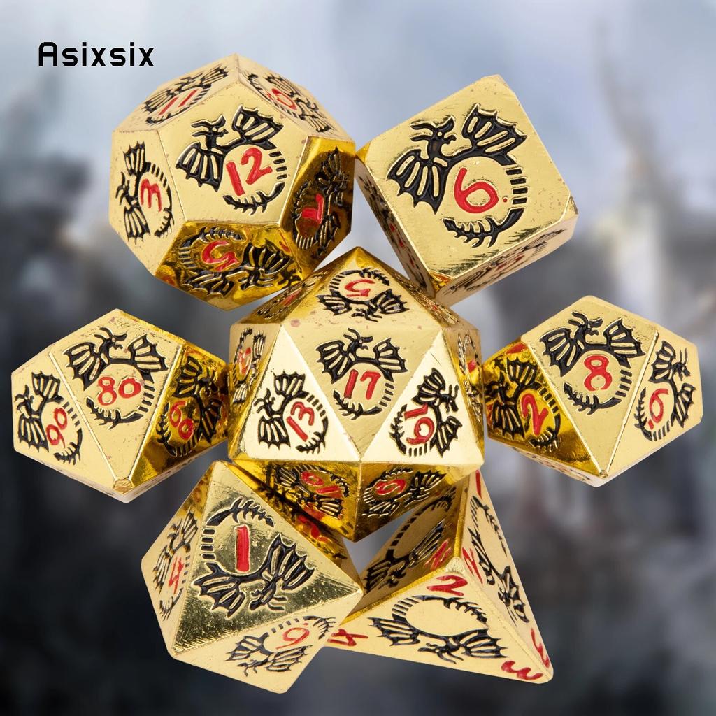 Set de zaruri poliedrice din metal solid, 7 bucăți, potrivit pentru jocuri de rol RPG, joc de masă, joc de cărți