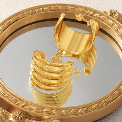 Chic Style Gold Wide-sided Retro Earrings Niche Temperament Design Copper Material Plated 18k Gold Earrings Spot