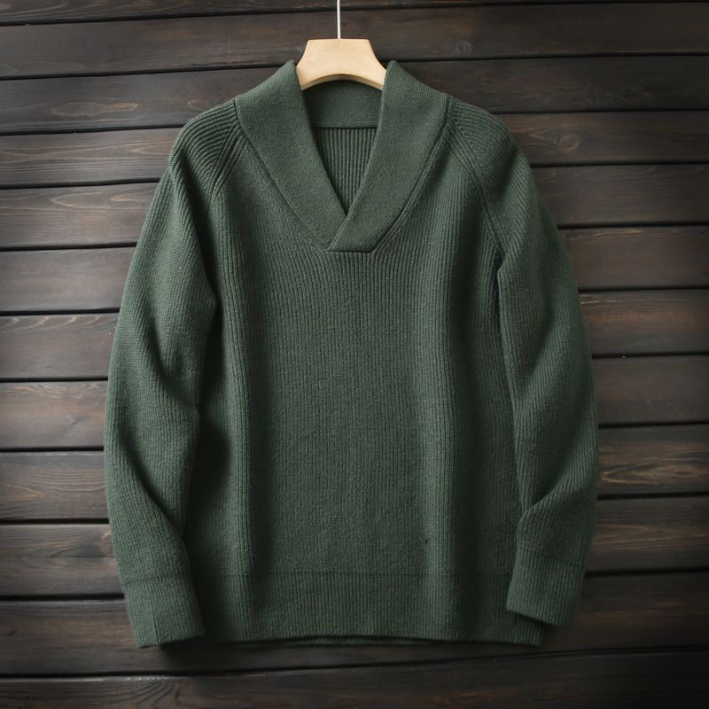 Heavyweight, Limited Quantity! Italian Order Men's Autumn and Winter Thickened Warm Wool Knit Sweater with Large V-Neck