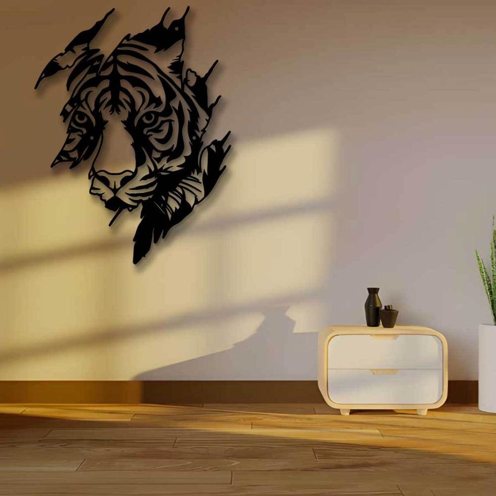Metal Tiger Wall Sculpture Iron Animal Art Outdoor Indoor Decor for Living Room Yard Balcony Garden