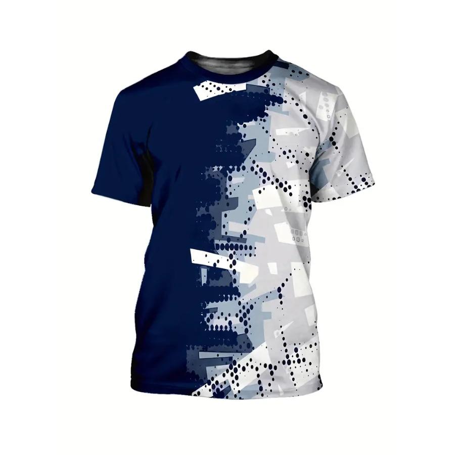 Men Cool Contrast Color 3D Print T-shirts for Tie Dye Stretch Polyester Sportwear Short Sleeve Tops Summerwear