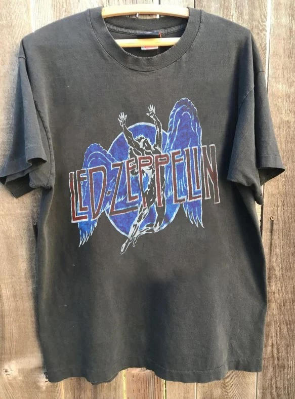 Led Zeppelin Vintage Années 80 Concert Design Rare Charbon Unisex T-shirt
