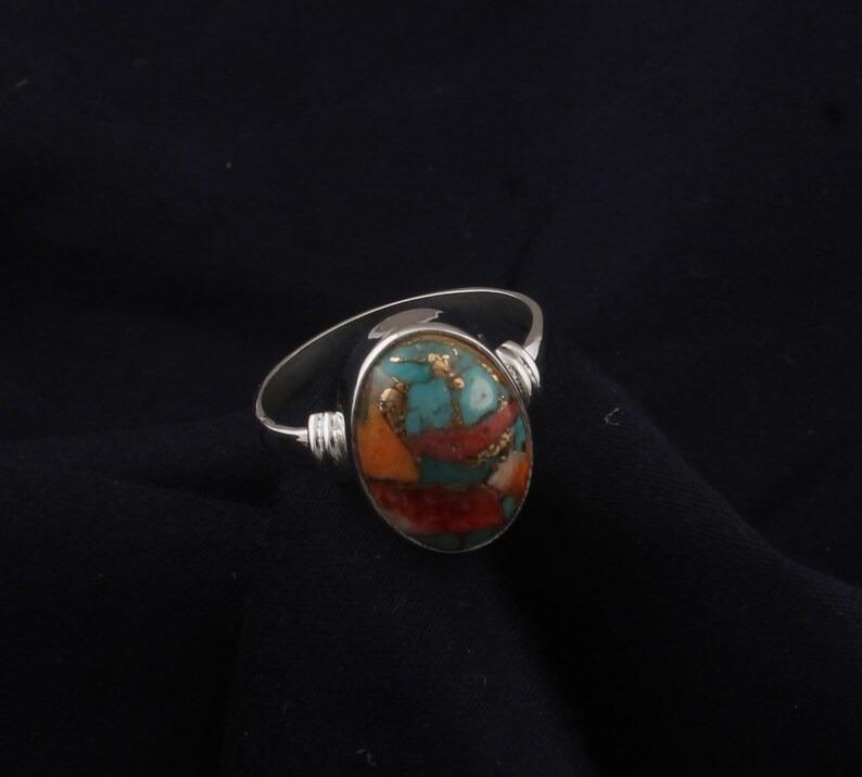 Oyster Copper Turquoise Oval Gemstone Ring Solid 925 Sterling Silver Ring Handmade Boho Ring