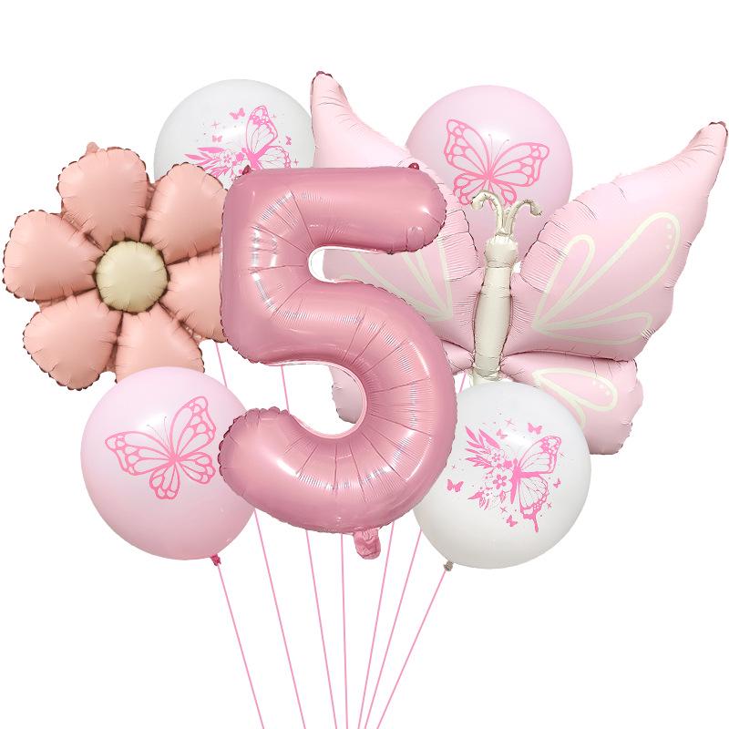 Růžový Motýl 32" Hliníková Sada Balónků pro Oslavu Narozenin a Baby Shower