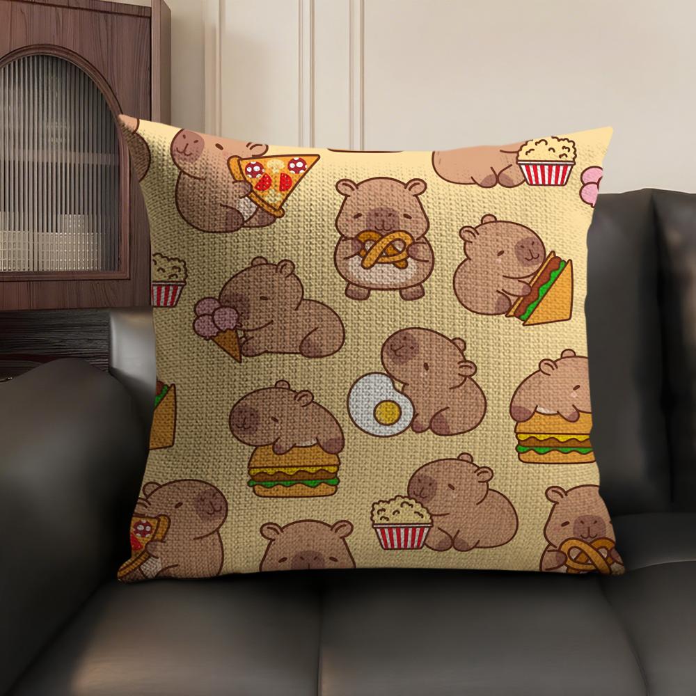 Capybara Cartoon Cute Cushion Cover Natural Linen Organic Fabric DoubleSided Printing Sofa Home Decor Gift Pillow Case