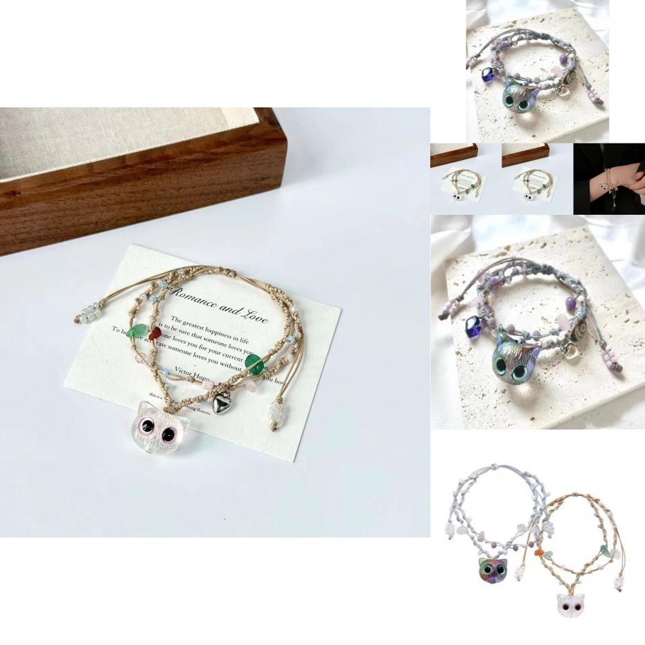 Charming Geometric Cat Design Woven Bracelet With Sweet Aesthetic For Women