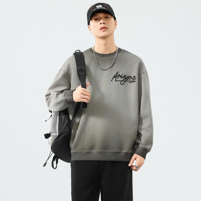 Pánské tričko s tlustým kulatým výstřihem s potiskem ve stylu American Vintage--Lehké a nemačkavé, všestranný dojíždějící svetr s dlouhým rukávem