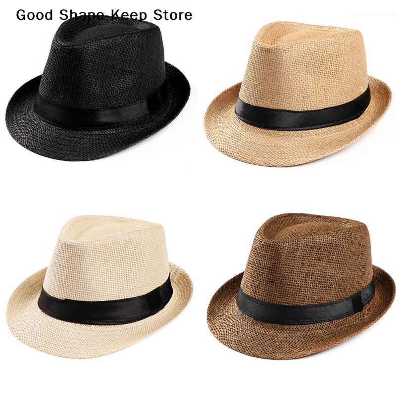Unisex Hat Men Women Fedora Trilby Wide Brim Straw Cap Beach Sun Gentleman Adlut Summer Beach Sun Hat