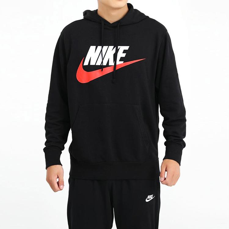 Nike Sportswear Logo Print Pullover Hoodie Men Tops Black CZ9129-010