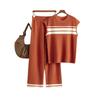 New Fashion Casual Suit Loose Contrasting Color Striped Sleeveless Top + High Waist Wide Leg Trousers Two-piece Set