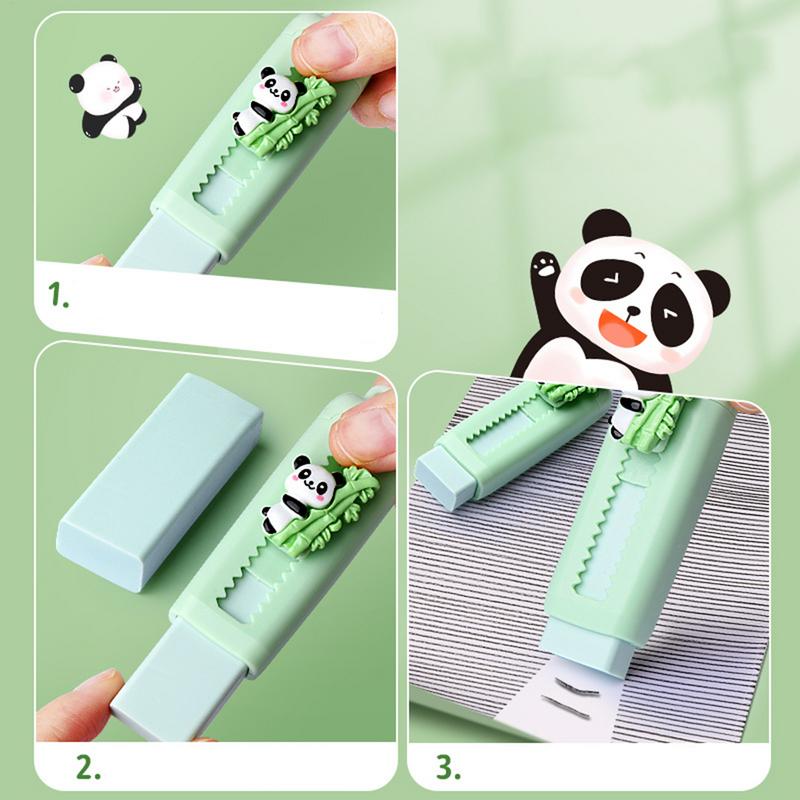 Push Pull Eraser Cartoon Panda  Sliding Retractable Pencil Erasers Cute Writing Painting Drawing Clean Tool for Kids