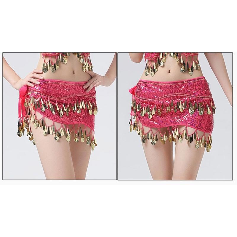 Women Belly Dance Belt Hip Scarf, Bellydance Hip Scarf Skirt Belly Dance Waist Chain with Gold Coins Belly Dance Cloth