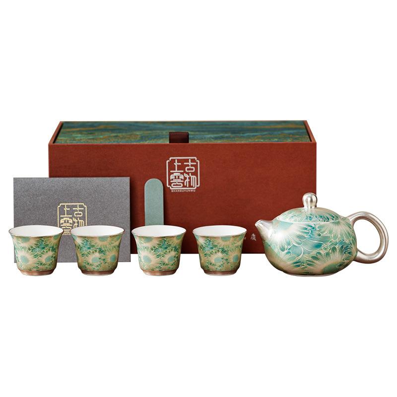 High-grade silver underglaze color kung fu tea set household living room ceramic teapot teacup annual gift