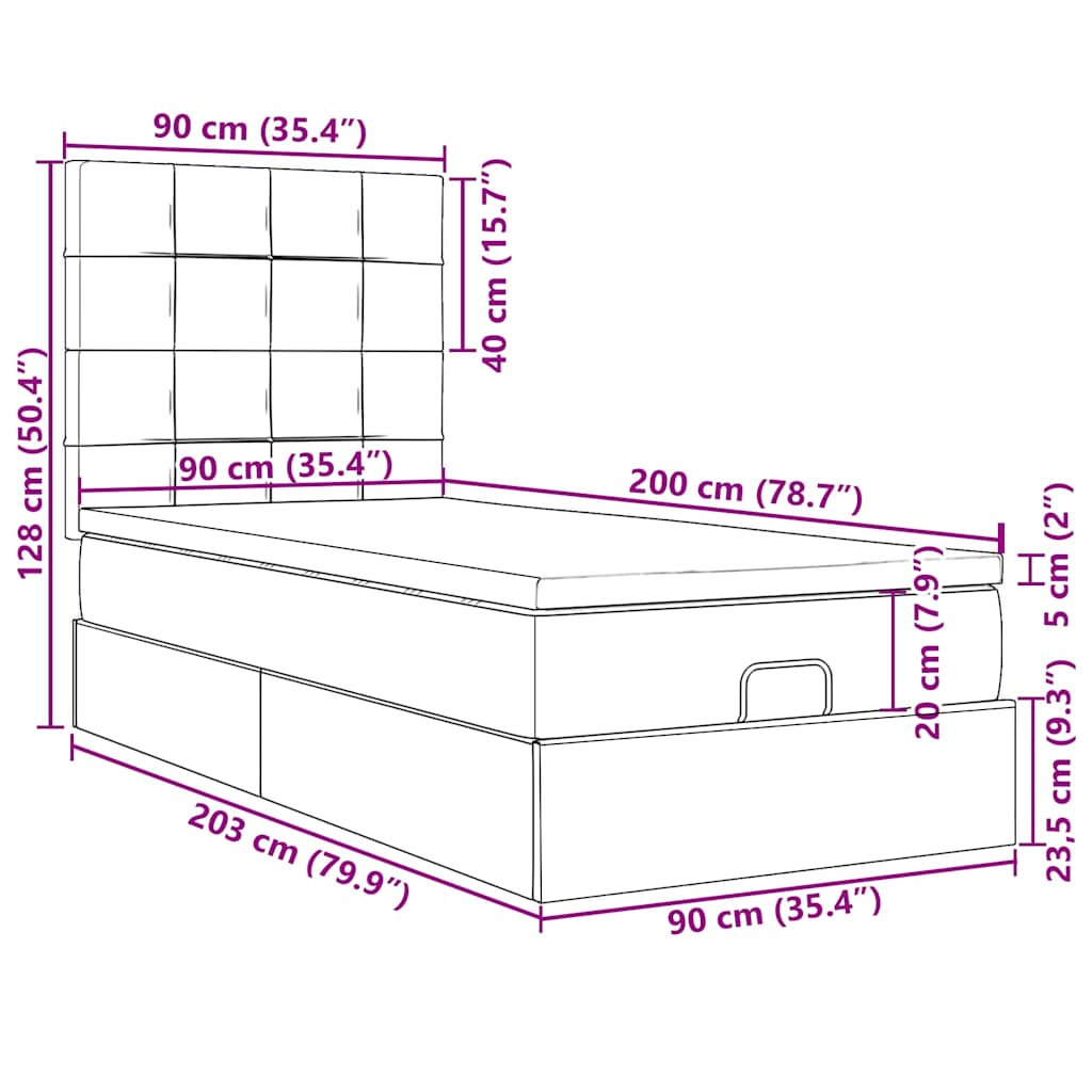 Ottoman Bed with Mattress Dark Brown 90 X 200 Cm Fabric