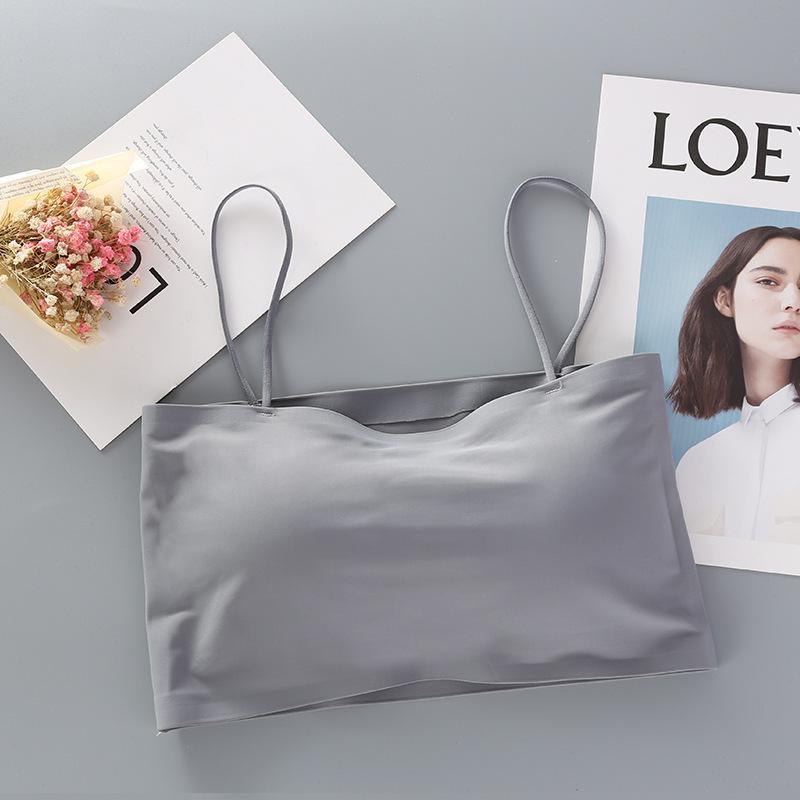 Seamless Ice Silk Strapless Bandeau Top with Padded Bra for Girls - Comfortable, Body-Hugging Camisole