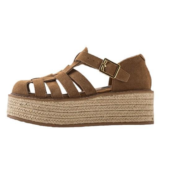 Soft leather version~ woven hollow retro Roman sandals women's 2025 summer new hemp rope straw thick-soled pig cage shoes