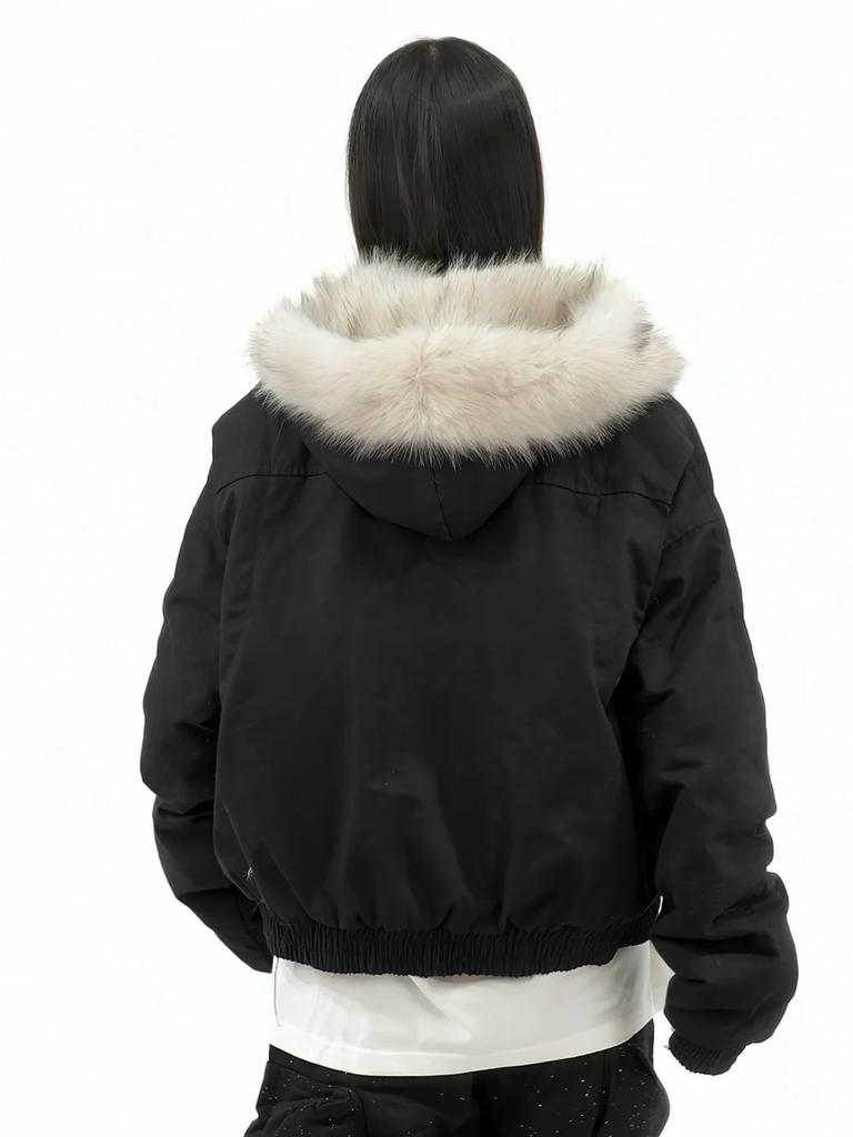 2KWEIRD Women's Winter Thickened Fur Collar Warm Jacket Zipper Hoodie Couple Fashion Fashion Fashion Casual Loose Jacket Top