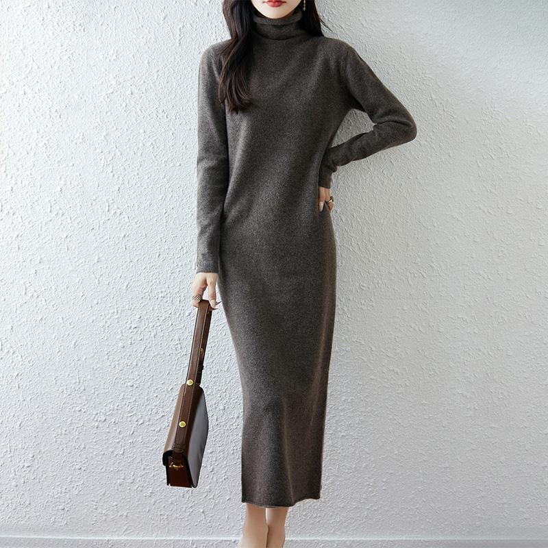 Women Sweater Dress 100% Wool TIDENOVEL Turtleneck Knit Long Pullover Winter Jumpers Wool Long Dress Female