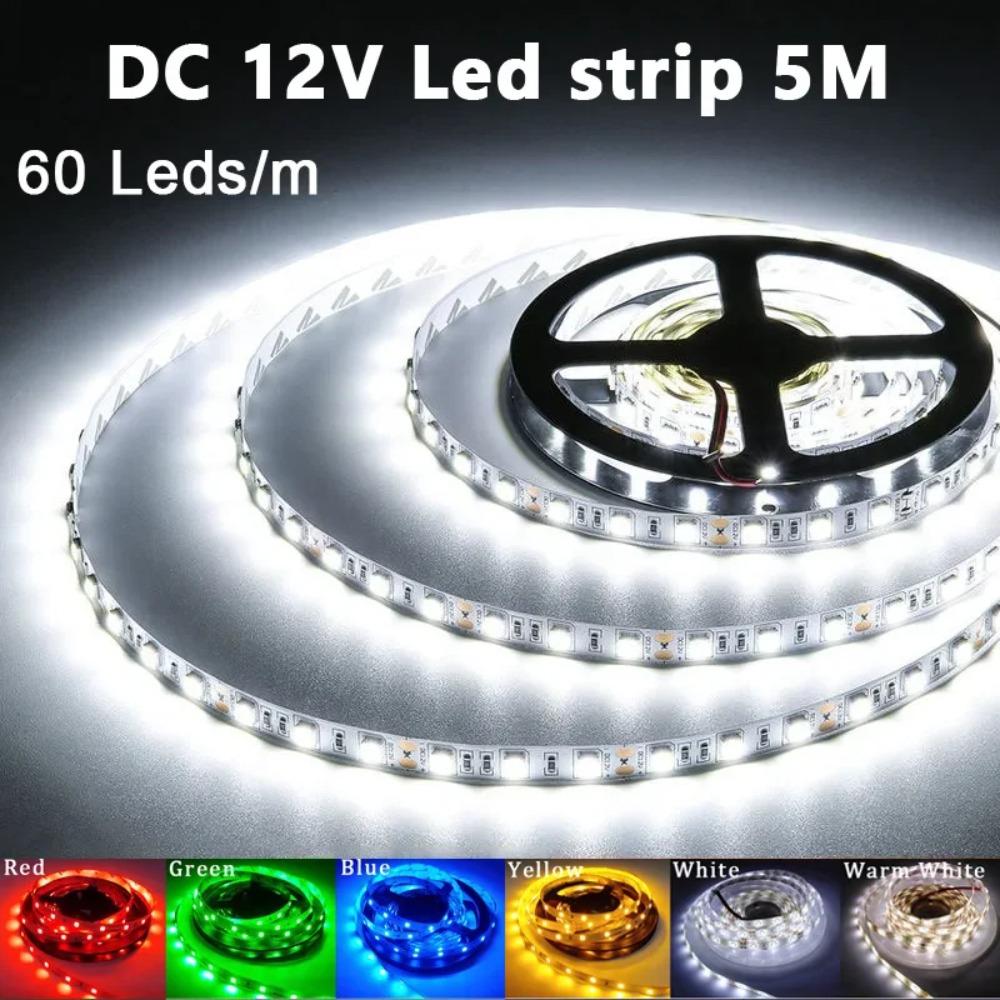 DC 12V LED Strip SMD 2835  Red Blue Pink Yellow Ice Blue White Home Decor Flexible Ribbon Tape Rope Lights 5M/Roll