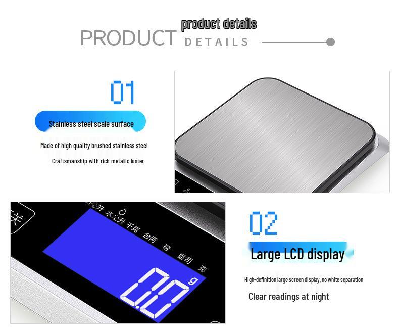Electronic 10kg Stainless Steel Platform Kitchen Scale, 0.1g Precision for Food & Baking