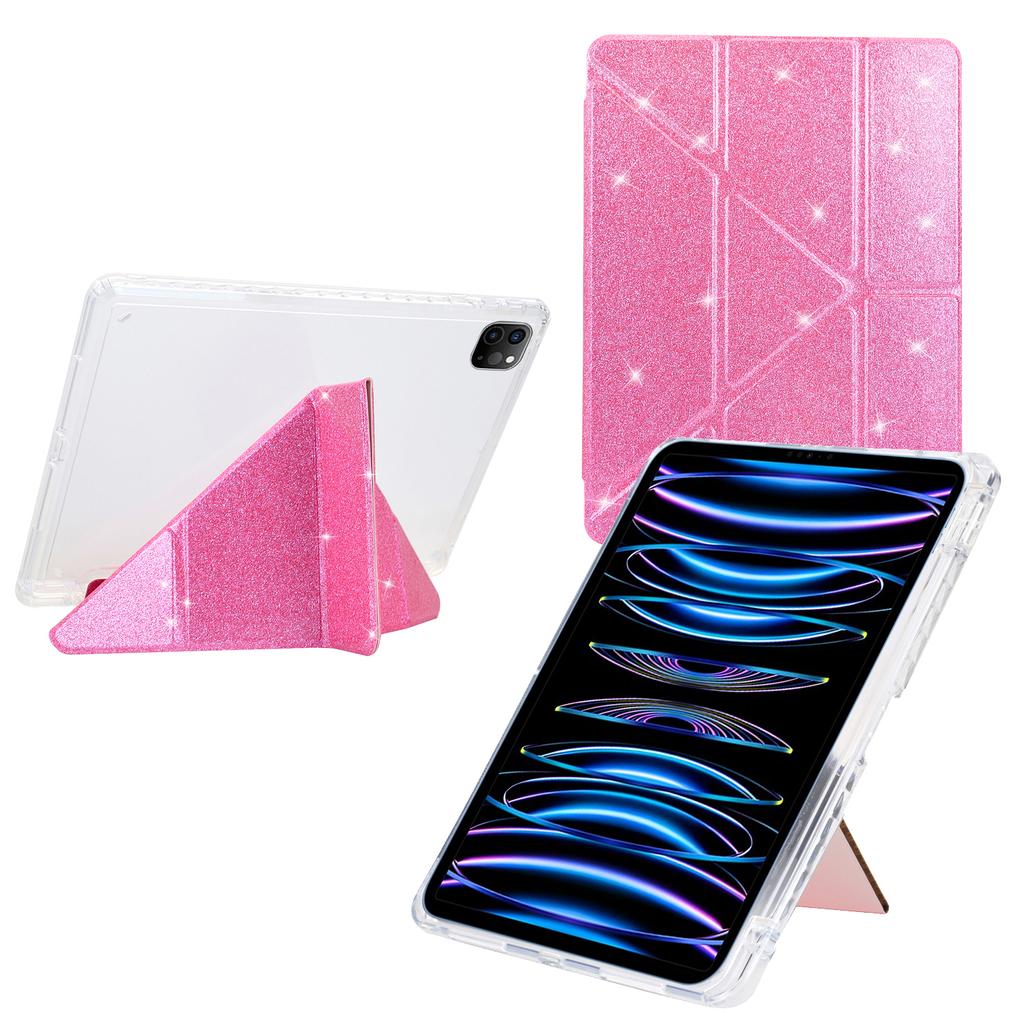 Tablet Case For iPad Pro 12.9 (2022)/(2021)/(2020)/(2018) Y-Fold Stand Glitter Leather TPU Acrylic Clear Cover