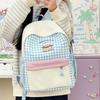 Schoolbag Junior High School Student Schoolbag Girls Japanese Ins Sweet Plaid Contrasting Color Backpack Lightweight Backpack 1011 Summer