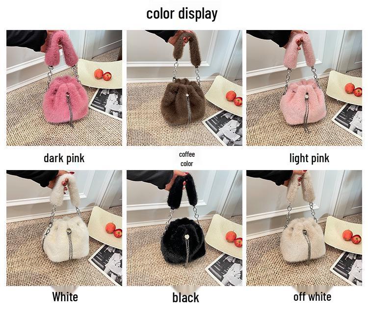 Plüschige Schulter- und Umhängetasche für Damen - Modische, vielseitige, trendige Bucket-Handtasche (Kollektion 2025)
