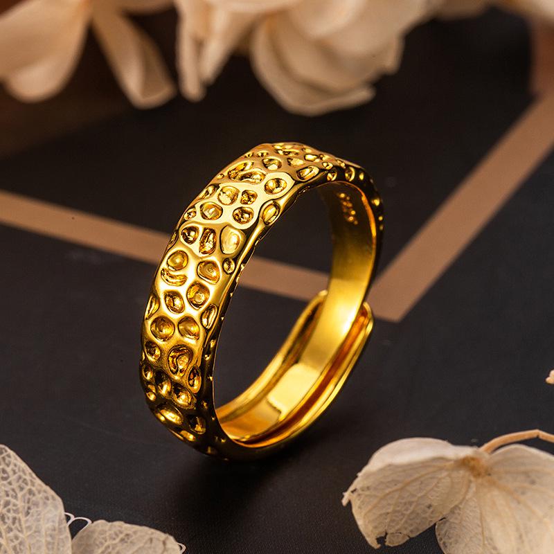 S925 Sterling Silver Meteorite Pattern Adjustable Ring - Unisex Retro, Cold Style, Hip Hop, Thai Silver.