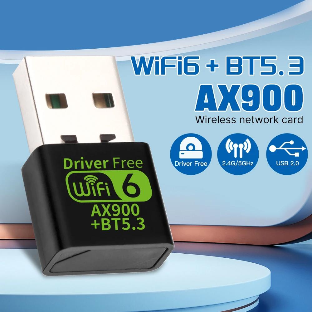 WiFi 6 AX900 Bluetooth 5.3 WiFi USB Adapter Wireless Network Card 2.4G&5GHz Wi-Fi Antenna USB For PC/Laptop Win10/11 Driver Free