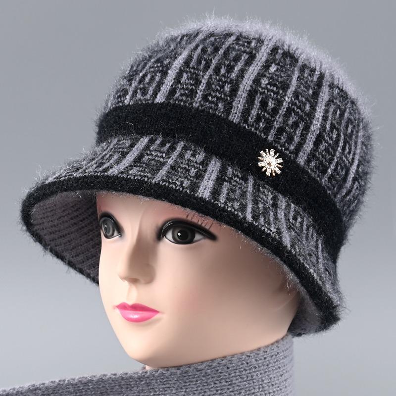 Winter new wool knitted hat women's fleece thickened hat thermal ear protection hat