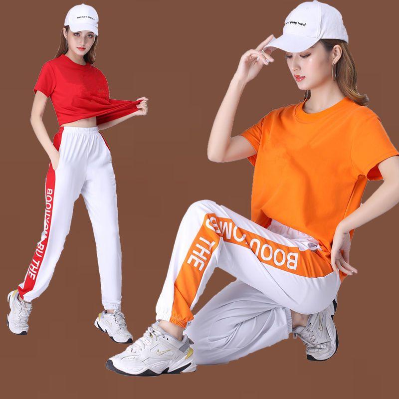 Summer new running refreshing and comfortable solid color sportswear crew neck design women's fashion simple two-piece set