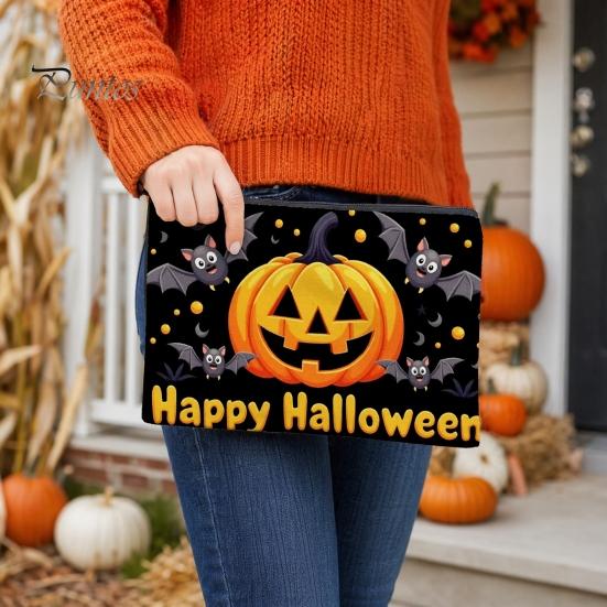 Large Capacity Pencil Bag Halloween Storage Bag, with Pumpkin Ghost Pattern Design, Thickened Stylish Travel Toiletry Organizer Canvas Cosmetic