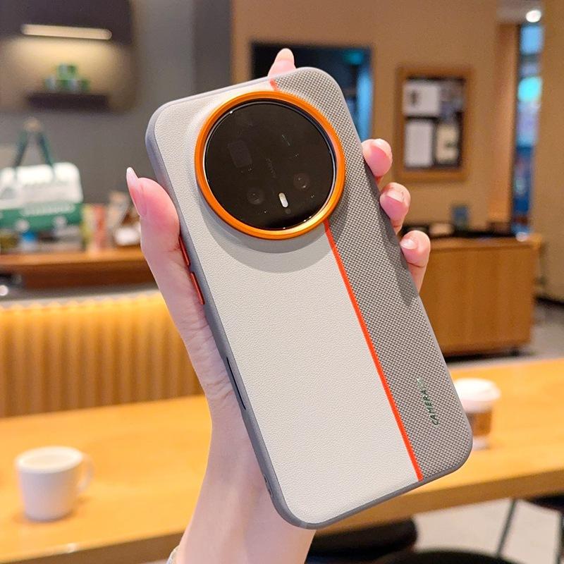

Tri Color Splicing Auto Leather Phone Case for Huawei Honor Magic 8 Pro Magic7 Rs Metal Lens Ring&independent Button Hard Cover Honor Magic8 Pro серый