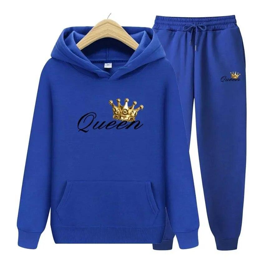 Queen Printing Autumn Winter Hoodies+Pants Two Piece Set  Womens Hoodies Tracksuits Jogger Pants thick Warm Clothes