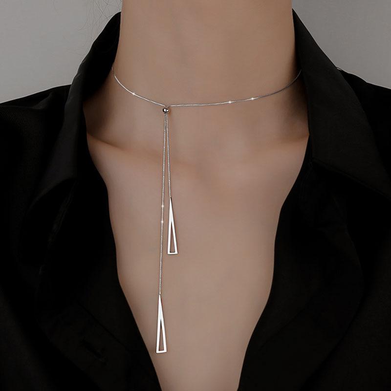 Geometric Wheat Ear Tassel Sweater Necklace: Minimalist Design for Women's Cold Style Elegance.