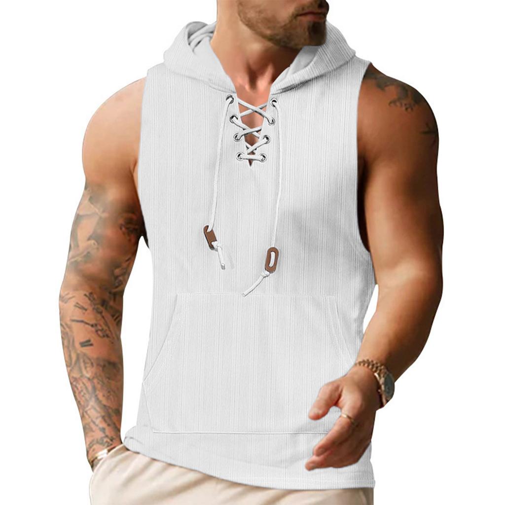 Men's Sleeveless T-shirt Thin Casual Hooded Solid Color Vest Vest Vest Vest