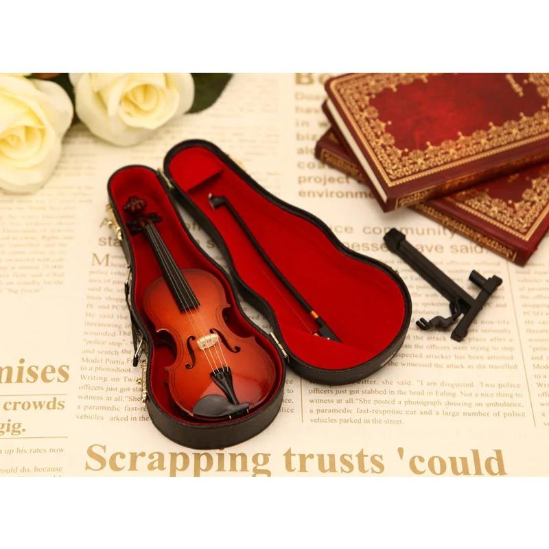 Ny spillbar liten fiolinfigur, verdens minste miniatyr musikkinstrument, dukkehustilbehør eller nøkkelringanheng gag-gaver