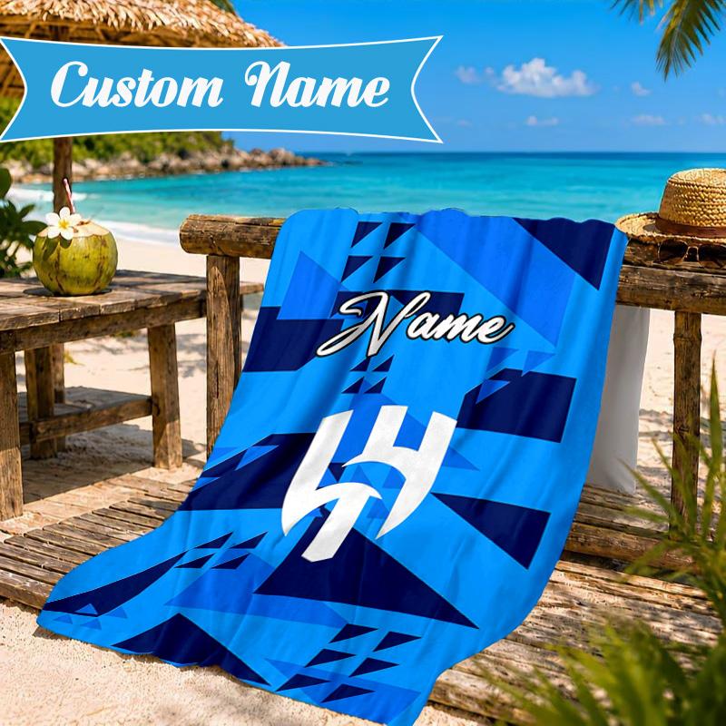 Custom Name Blue Hilal Crest Design Beach Towel Microfiber Beach Towel, Lightweight and Quick-Dry, for Summer Travel, Swimming Pool Gift