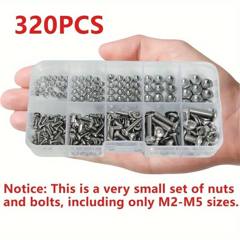 Hex Nuts and Bolt Set - 320 Pieces Durable M2 - M5 Metric Size Universal Hardware Kit for DIY Projects and Repairs