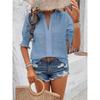 Women's Summer T-shirt Solid Color V-neck Puff Sleeve Hollow T-shirt