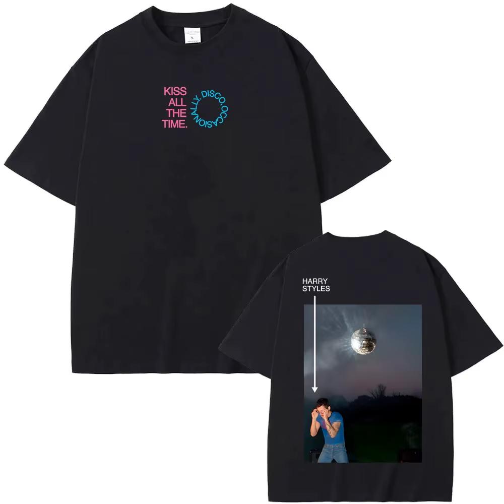 

Harry Styles Kiss All The Time T-Shirt Men s Classic Disco Ball Print Retro Love on Tour Pop Fan Short Sleeve Casual Summer Top S разноцветный