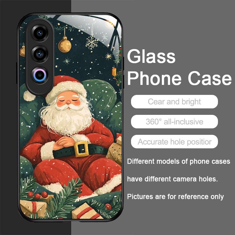 Sött Jultomte Mönster Härdat Glas Telefonfodral för Oneplus 13 R 12 11 10 9 Nord 2T CE 4 3 2 Lite ACE 2 3 Pro Cover