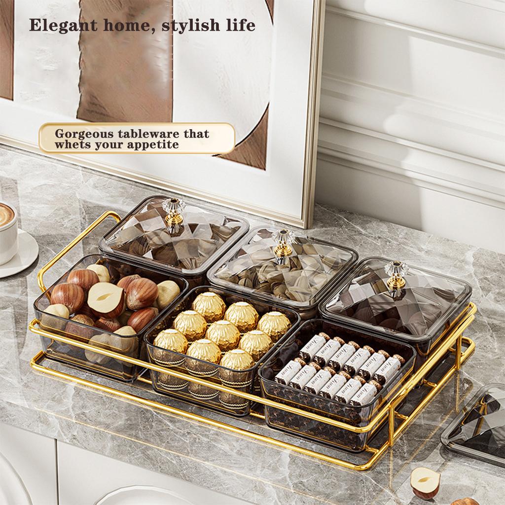 2/4/6 Grids Nut & Candy Storage Box Transparent Dried Fruit Plate Dessert Tray Space-Saving Snack Tray for Wedding New Year